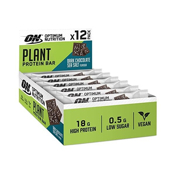 Optimum Nutrition Plant Protein Bars, barres protéinées végétales approuvées par la vegan society, faible teneur en sucre, go