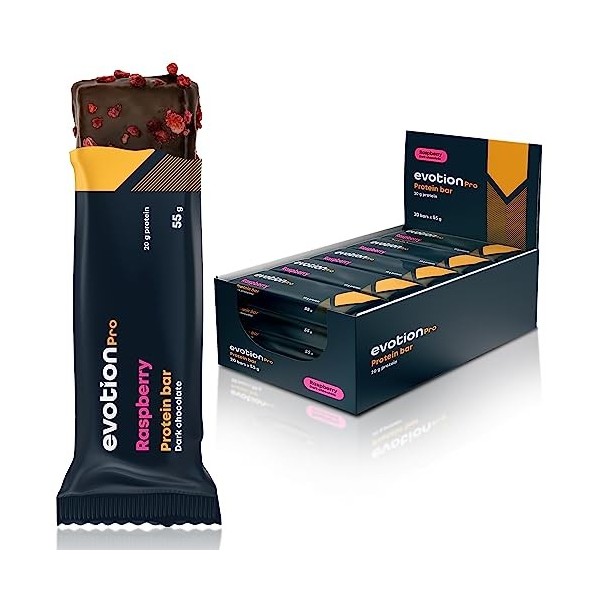 EVOTION PRO Barre Protéinée - Protein Bar, Lot de 20 á 55g, Contient 20g de Protéines, Avant et Après lentraînement, Protéin