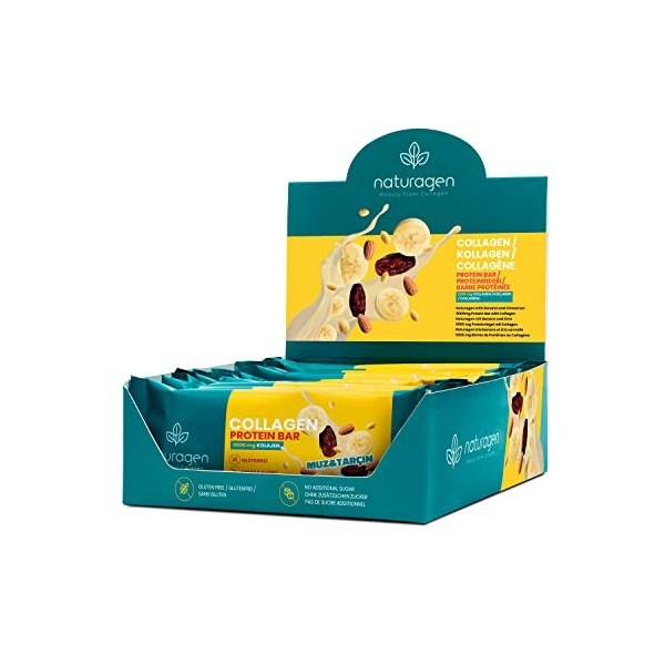 Naturagen Barre protéinée au collagène avec banane et cannelle - 12X35 gr - 5000 mg - 12 jours- Supplément de collagène - Ave