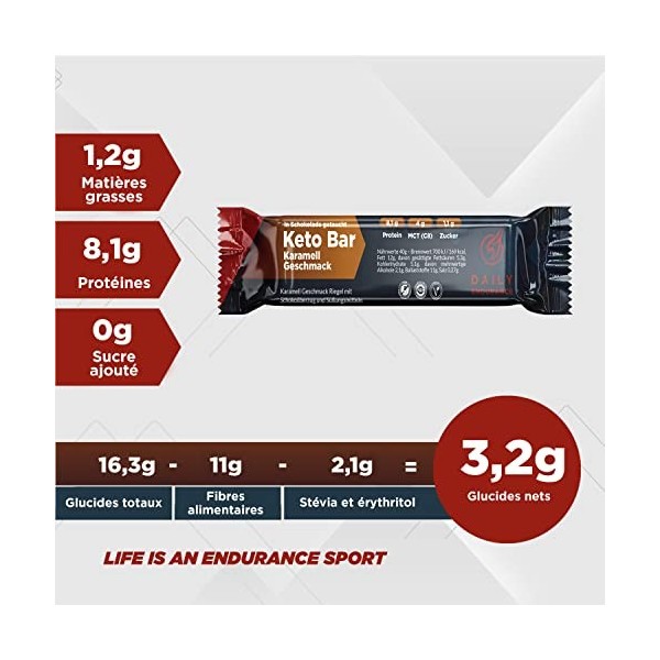 Daily Endurance | Keto Bar | 12 Barres Enrobées de Saccharose | Meilleur Snack Céto à Consommer sur le Pouce | Barres Low Car