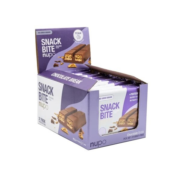 NUPO Snack Bite - Chocolate Break I Gaufrettes croustillantes fourrées à la crème de cacao I En-cas sain I 14 x 3 x 21,5g I S