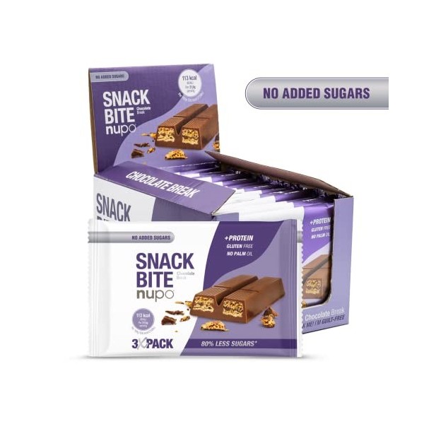 NUPO Snack Bite - Chocolate Break I Gaufrettes croustillantes fourrées à la crème de cacao I En-cas sain I 14 x 3 x 21,5g I S