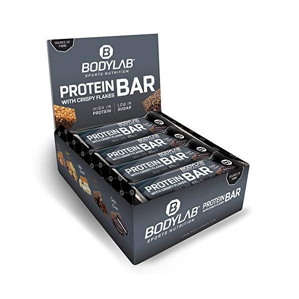 Bodylab24 Crispy Protein Bar Biscuits et crème 12x65g, barre protéinée avec 27g de protéines par barre, snack fitness pauvre 