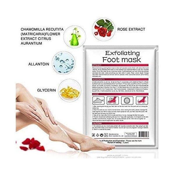 5 Paires Masque Peeling pour les Pieds -Masque Pieds Exfoliant et Nourrissant pour Callosités, Crevasses et Pieds Secs -Pieds