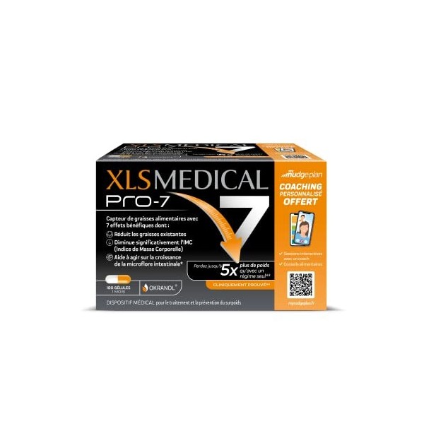 XLS MEDICAL PRO-7 - COACHING PERSONNALISÉ OFFERT - 180 gélules - 1 mois - 7 bénéfices 1 , 2 et une aide à la perte de poids