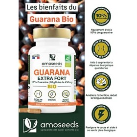 Guarana BIO Extra Fort, 5400mg par jour | 10% de Caféine Naturelle | 90 gélules vegan | Contrôle du Poids, Boost Physique, Co