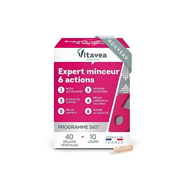 Vitavea - Expert Minceur 6 actions en 1 - Complément Alimentaire, Cellulite, Contrôle du poids, Elimination - Thé vert Guaran