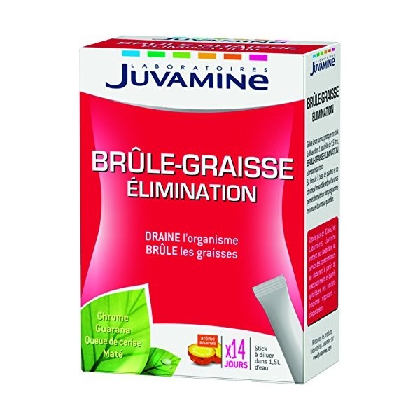 JUVAMINE - Brûle-Graisse Elimination - A base de Chrome, Guarana, Queue de Cerise et Maté - 14 Sticks Minceur