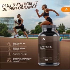 Bodyathon – Caféine anhydre – Énergie et Concentration - Augmente votre endurance – Haute dose – 150 comprimés - Améliore vos
