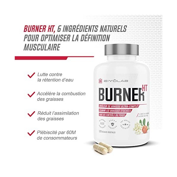 BURNER HT | Brûleur de Graisse Puissant | Coupe Faim Efficace | L-Carnitine + Guarana + Thé Vert + Garcinia Cambogia + Maté |