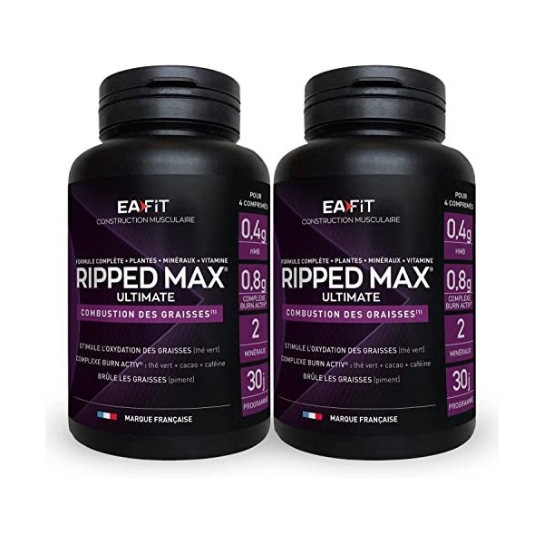 EAFIT | Ripped Max Ultimate | Aide à Brûler les Graisses, Améliore le Métabolisme | Homme & Femme | L-Arginine, Thé vert, Cac