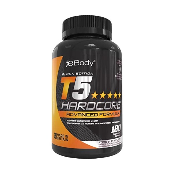 T5 Hardcore pour Hommes et Femmes Contient de la L-Tyrosine, du Chrome, de la Vitamine B6 et des Extraits Botaniques 180 cap