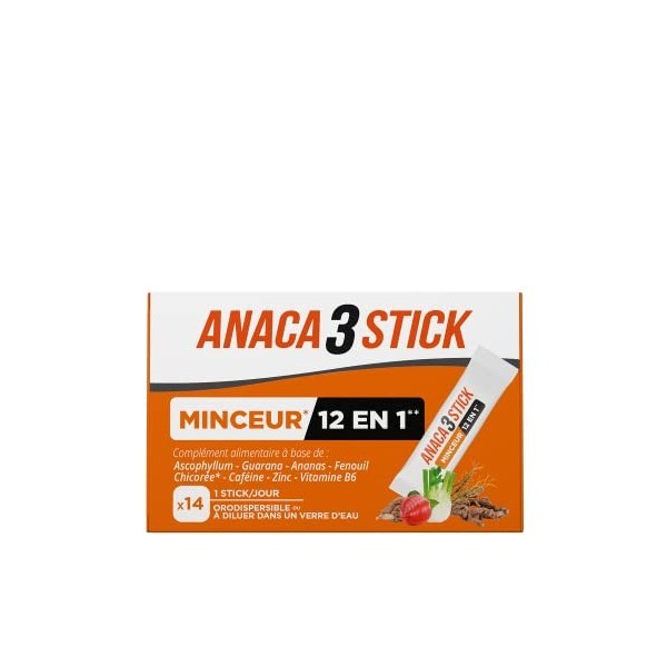 ANACA 3 - Stick Minceur 12 En 1 – Complément Alimentaire – 12 Actions en lien avec la Minceur – Programme 14 jours – Étui de 