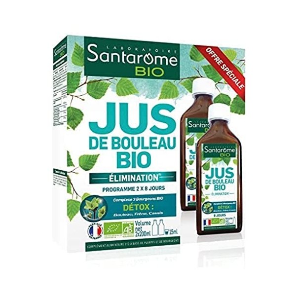 Santarome Bio - Jus de Bouleau Bio | Complément Alimentaire Détox et Elimination | Draine & Détoxifie - Légèreté & Bien-Etre 