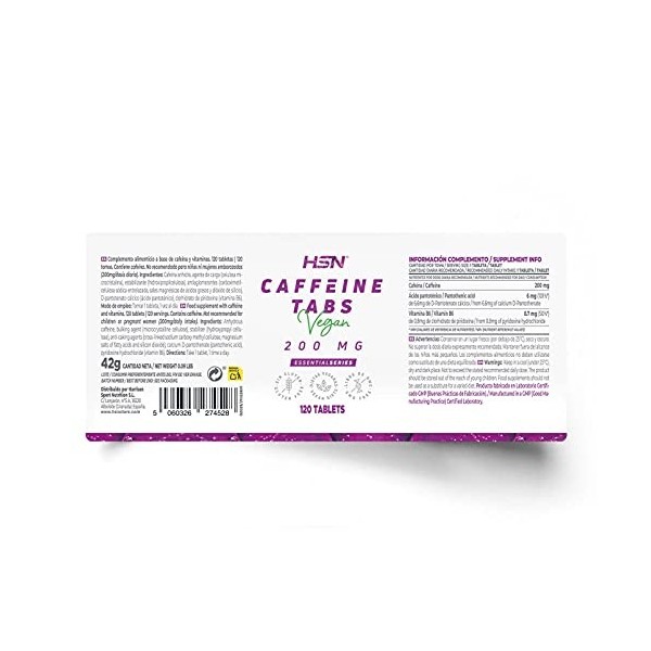 Caféine Anhydre de HSN | 200mg | Effet Rapide | Thermogénique + Stimulant + Activateur | Augmente la Concentration et les Per