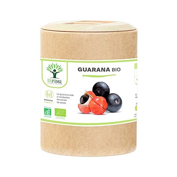 Guarana Bio - Bioptimal - Complément alimentaire - Brûle Graisse Minceur Énergie - 40mg de Caféine/jour - 250mg Poudre de Gua