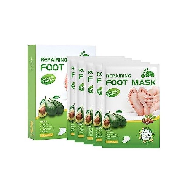 Holzsammlung 5 Pack Masque Peeling Pieds,Chaussette Exfoliante Pied, Baby Soft Smooth Touch Feet-Homme Femme Masque Pieds Pee