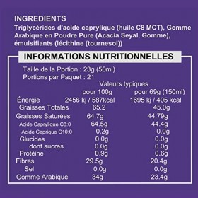Poudre MCT C8 Pure pochette de 500 g | 0g de glucides nets | Charge dhuile C8 MCT pure à 70% | Tous les ingrédients nature