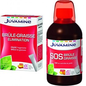 JUVAMINE - Brûle-Graisse Elimination - A base de Chrome, Guarana, Queue de Cerise et Maté - 14 Sticks Minceur & SOS Brûleur d