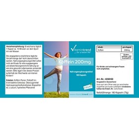 Caféine 200mg - Végan - Boite de 180 gélules - ! POUR 6 MOIS ! - | Vitamintrend®