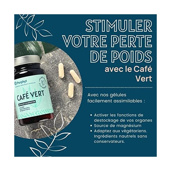 Café Vert Pur - 60 gélules 455mg - Gamme Detox - Active la Combustion des Graisses - sans OGM - sans Sucre - 100% Naturel - S