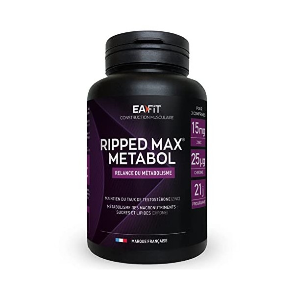 EAFIT Ripped Max Métabol - Brûleur de Graisses Testostérone 63 Comp - Prog 21 J - Relance Métabolique - Thermogenèse - Graiss
