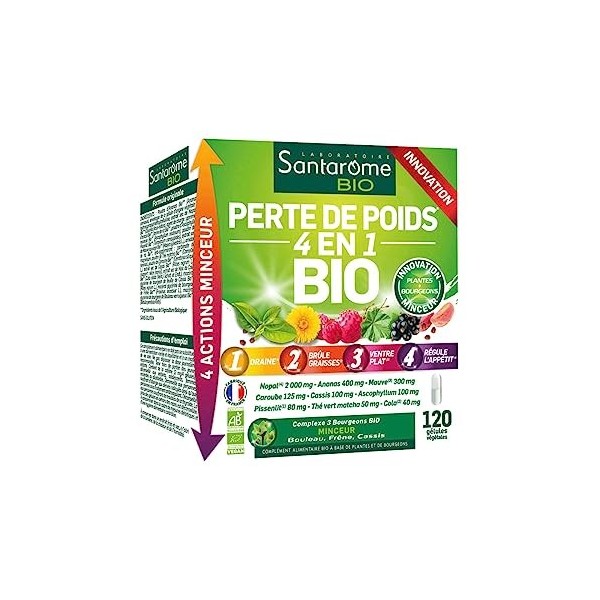 Santarome Bio - Perte de Poids 4 en 1 Bio | Complément Alimentaire Brûleur de Graisses | Cure Globale Minceur - A base de pla