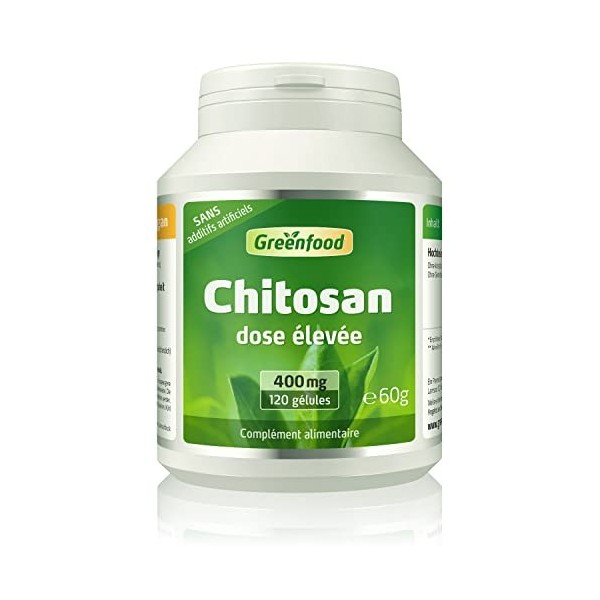 Greenfood Chitosan, 400 mg, dose élevée, 120 gélules - SANS additifs artificiels. Sans génie génétique.