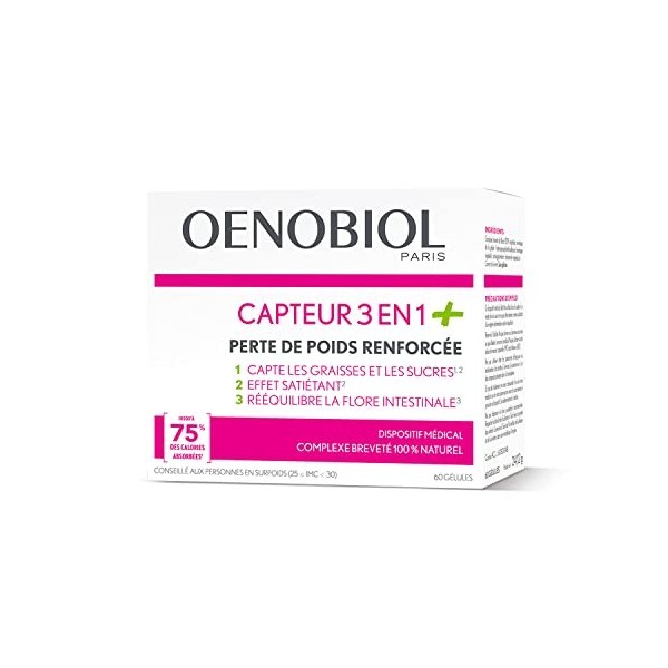 OENOBIOL - Dispositif Medical - Minceur - Capteur 3 en 1+ - Capte les Graisses et les Sucres 1 2 - Effet Satiétant 2 - Réé