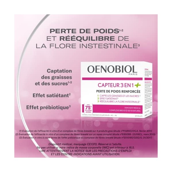 OENOBIOL - Dispositif Medical - Minceur - Capteur 3 en 1+ - Capte les Graisses et les Sucres 1 2 - Effet Satiétant 2 - Réé