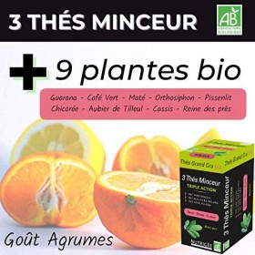3 Thés Minceur • Boisson concentrée BIO • Triple Action : BRÛLE – DRAINE - ÉLIMINE • 3 Thés Bio Vert, Bleu-Vert, Noir + 9 P