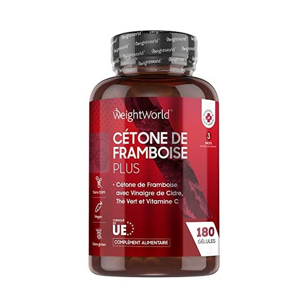 Cétone de Framboise Complex Extra Fort 4280 mg, 180 Gélules Vegan 3 Mois - 160mg dExtrait de Framboise, Vitamine C, Vinaig