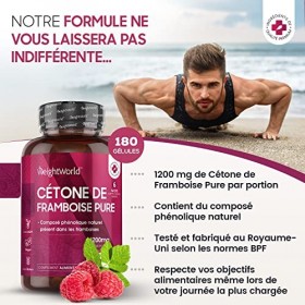 Cétone de Framboise Pure 1200 Mg 10:1 - 180 Gélules Vegan & Végétariennes 6 Mois - Avec Extrait de Framboise Pure & Puiss