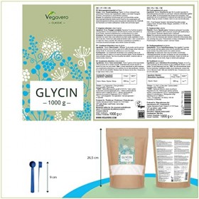 Glycine Poudre Vegavero® | 1000 g 1 kg | Pure & Sans Additifs | Analysé en Laboratoire | Avec Cuillère à Mesurer | 100% Pur