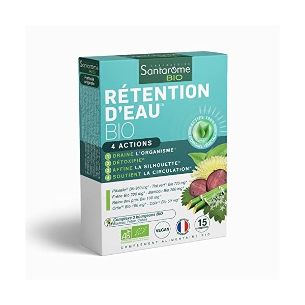 Santarome Bio - Rétention dEau Bio | Complément Alimentaire Draineur & Détox | Favorise lElimination de lEau - A base de p