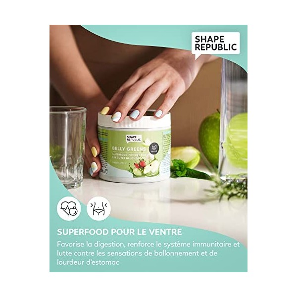 Shape Republic Spirulina poudre pour se sentir bien dans son ventre 210 g | Superfood Powder | contient des enzymes digestive