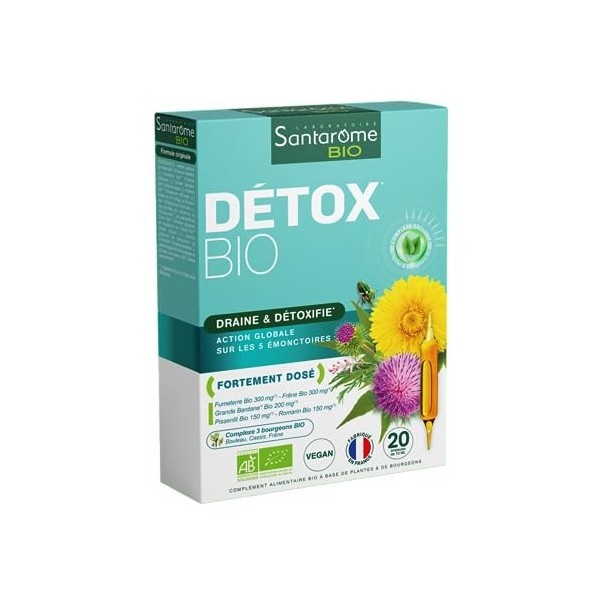 Santarome Bio - Détox Bio | Complément Alimentaire Détox Globale | Draine & Regénère les 5 Emonctoires - Plantes Bio - Grande