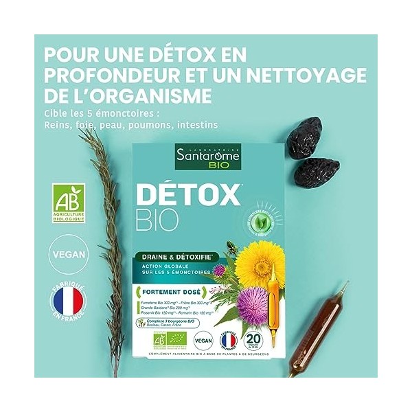 Santarome Bio - Détox Bio | Complément Alimentaire Détox Globale | Draine & Regénère les 5 Emonctoires - Plantes Bio - Grande