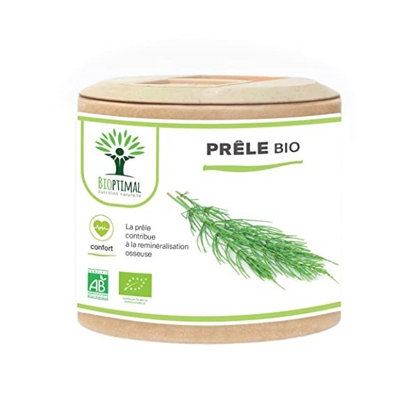 Prêle bio - Silicium Organique - Complément alimentaire Bioptimal - Prêle des champs en gélule de 300 mg - Articulation Diuré