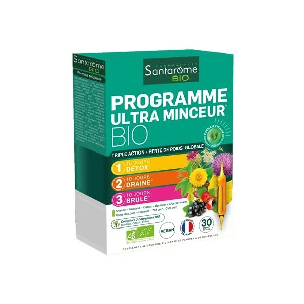 Santarome Bio - Programme Ultra Minceur Bio | Complément Alimentaire Brûle-Graisses | Perdre du poids & brûler les graisses -