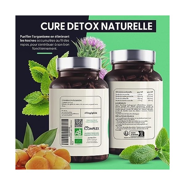 COMPLEXE DETOX BIO | Elimination, Confort Digestif, Drainage Détoxification foie, intestin | Plantes Purifiantes - Melisse, C