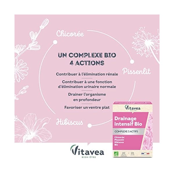 Vitavea - Drainage Intensif Bio - Complément Alimentaire Ventre plat, Minceur - Draineur, Elimination des Toxines - Chicorée 