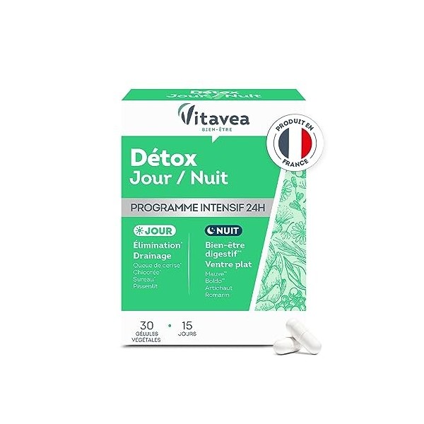 Vitavea - Complément alimentaire Détox Jour/Nuit - Detox Foie, Elimination Toxines, Digestion, Draineur, Ventre Plat - Queue 