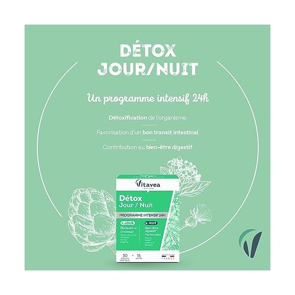 Vitavea - Complément alimentaire Détox Jour/Nuit - Detox Foie, Elimination Toxines, Digestion, Draineur, Ventre Plat - Queue 