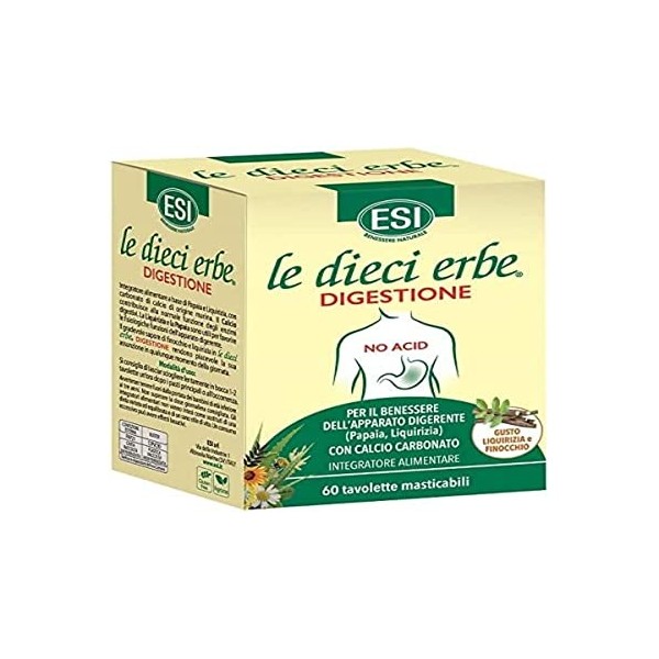 ESI Le Dieci Erbe - Digestione No Acid Intégrateur - 60 tablettes à mâcher