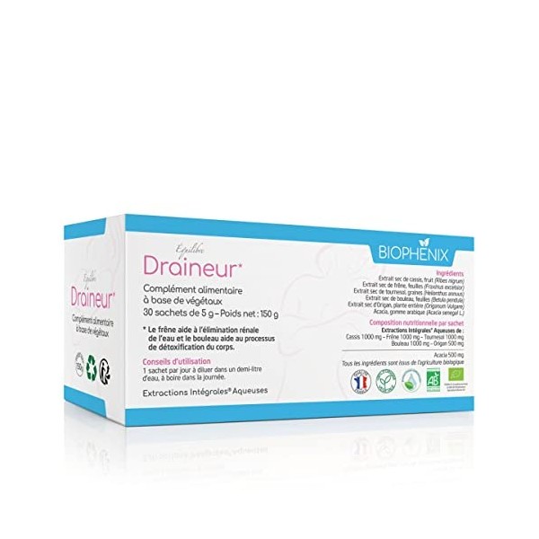 Biophénix Equilibre Draineur 30 sachets - Complément alimentaire BIO 100% naturel à base de végétaux - Drainage et détoxifica