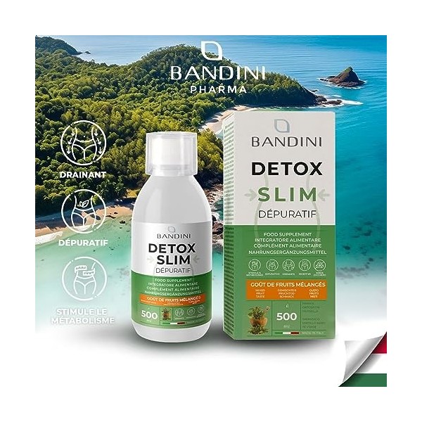 Bandini® DETOX SLIM liquide 500 ML - amincissant, drainant, purifiant, antioxydant - Supplément Thé vert, Guarana, Papaye, Or