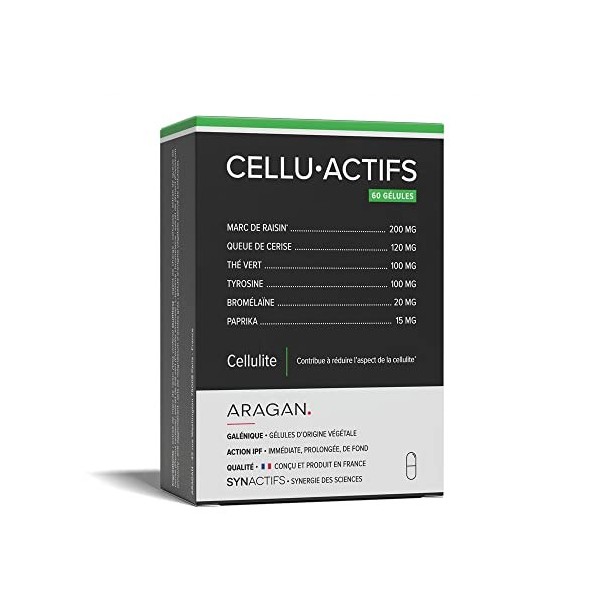 ARAGAN - Synactifs - Celluactifs - Complément Alimentaire Contre la Cellulite - Marc de Raisin, Queue de Cerise, Thé vert, L-