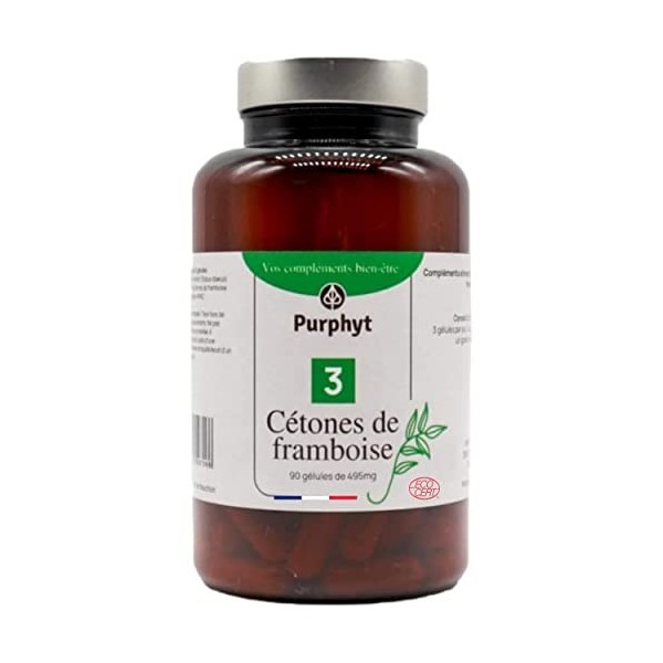 Cétones de Framboise - 90 gélules 495mg - Detox, Drainant, Diurétique - Brûleur de graisse Naturel - Fabrication française ce