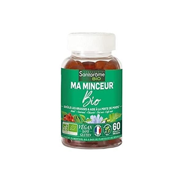 Santarome Bio - Ma Minceur Bio, Gummies Perte de Poids, Brûle & Elimine - Plantes Bio - Thé Vert, Guarana, Maté, Chicorée, 60